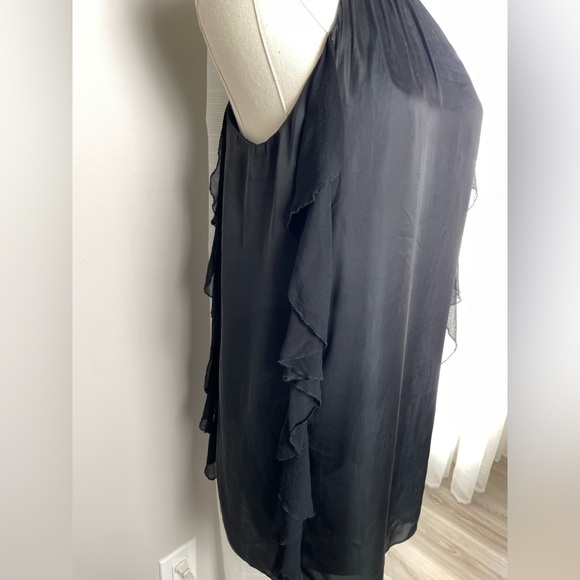 Kimchi Blue Lace Up Back Black Mini Ruffle Chiffon Halter Dress Size Small - Picture 5 of 12